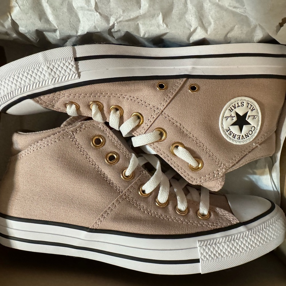 Converse High Top Sneakers in Blush Canvas with Gold Eyelets